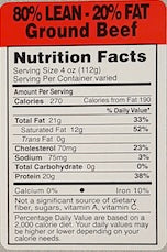 80/20 Ground Beef Nutrition Fact Label
