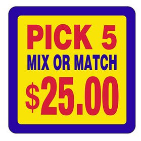 Pick 5 For $25.00 Label