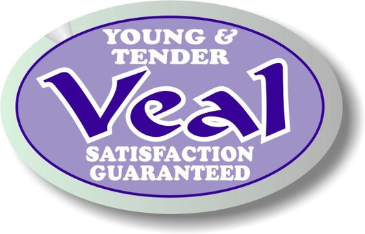 Foil Young and Tender Veal Oval Labels, Stickers