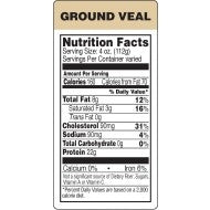 Ground Veal Economy Nutrition Fact Labels