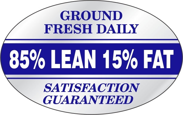 85% Lean Ground Fresh Daily Foil Labels, 85% Lean Stickers