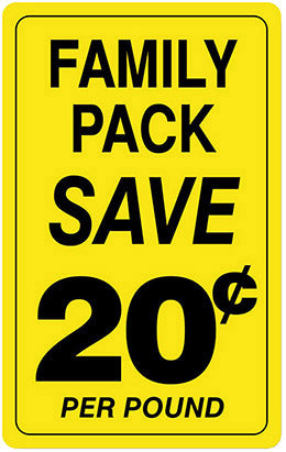 Family Pack Save 20 Cents Per Lb Labels, Stickers