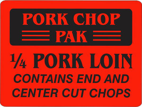 Pork Chop Pak Label 1/4 Pork Loin, 1/4 Pork Loin Labels