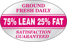 75% Lean Ground Fresh Daily Foil Labels, 75% Lean Stickers
