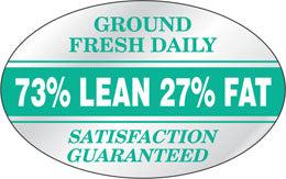 73% Lean Ground Fresh Daily Foil Labels, 73% Lean Stickers