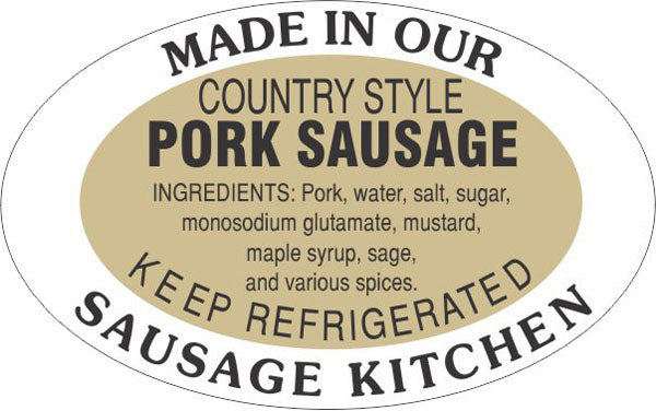 Country Style Pork Sausage Label with Ingredients, Stickers