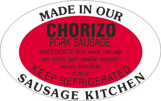 Chorizo Pork Sausage Label with Ingredients, Stickers