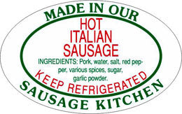 Hot Italian Sausage Ingredient Label, Stickers
