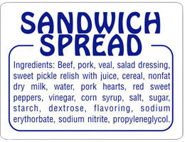 Sandwich Spread Ingredient Labels, Sandwich Spread Stickers