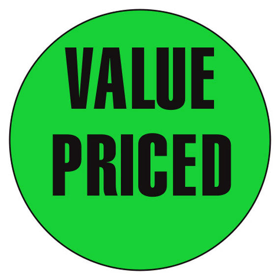 Value Priced Green DayGlo Labels, Value Priced Stickers