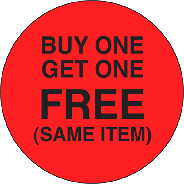Buy One Get One Free DayGlo Labels, BOGO Stickers