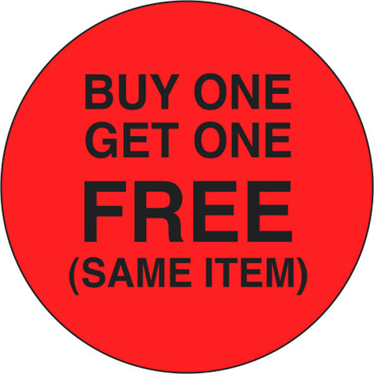 Buy One Get One Free DayGlo Labels, BOGO Stickers