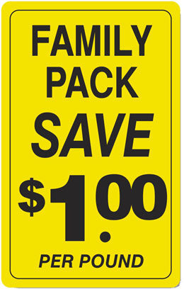 Family Pack Save $1.00 Per Lb Labels, Stickers