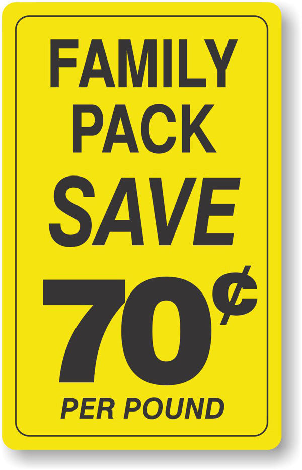 Family Pack Save 70 Cents Per Lb Labels, Stickers