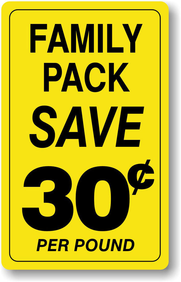 Family Pack Save 30 Cents Per Lb Labels, Stickers
