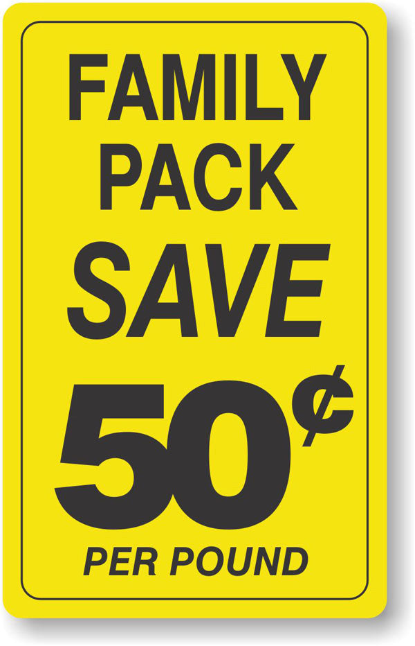 Family Pack Save 50 Cents Per Lb Labels, Stickers