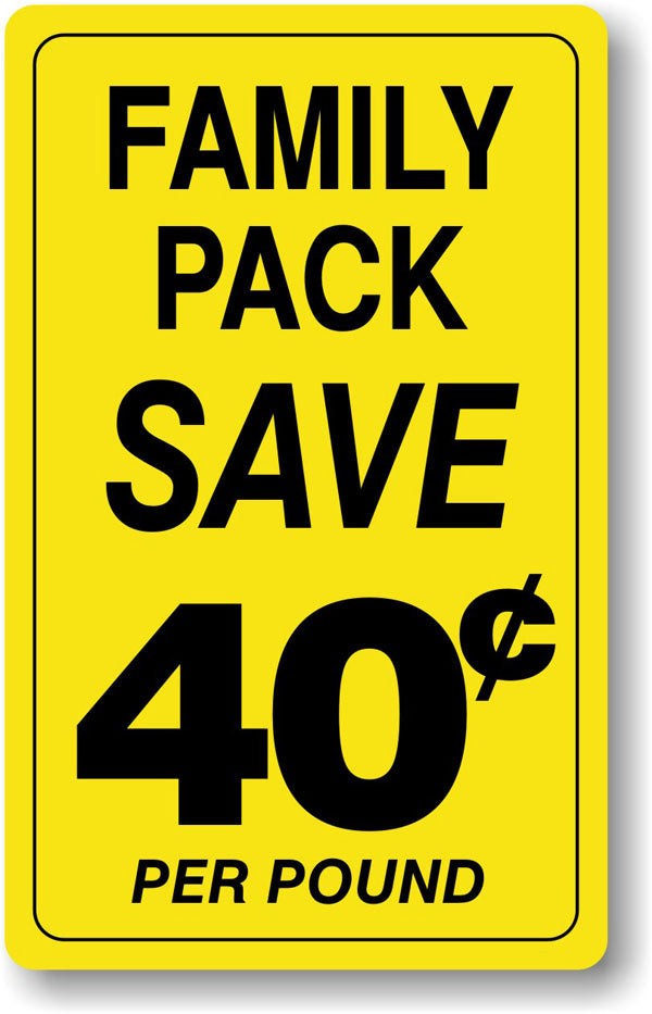 Family Pack Save 40 Cents Per Lb Labels, Stickers