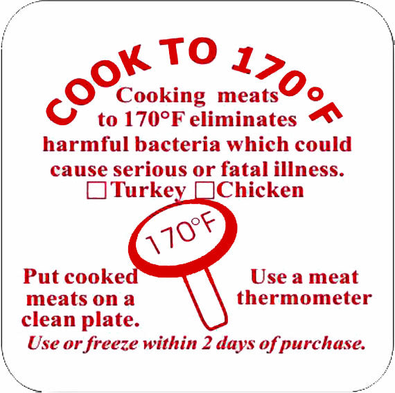 Cook To 170 Degrees Poultry Labels, Stickers