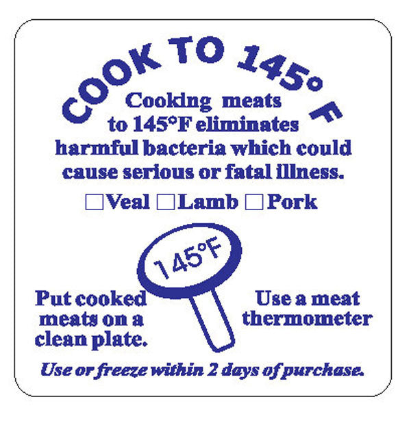 Cook to 145 Degrees Pork, Veal, Lamb Labels, Stickers