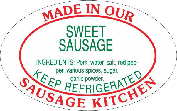 Sweet Sausage Label with Ingredients, Stickers
