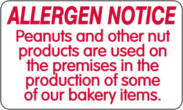 Bakery Nut Allergy Labels, Bakery Nut Allergen Stickers