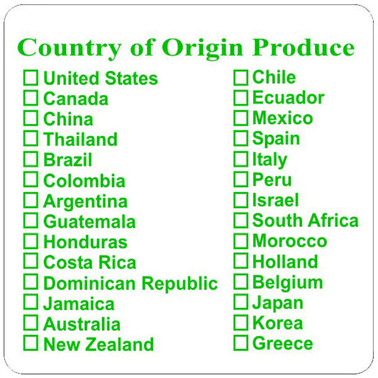 Produce Country Of Origin Check Off Labels, Stickers