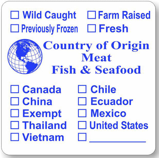 Seafood, Fish, Meat  Country Of Origin Check Off Labels, Sticker