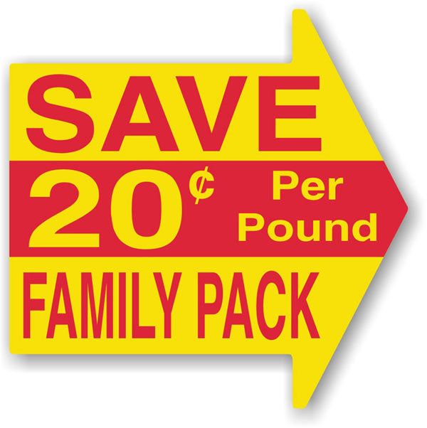 Save 20 Cents Per Pound Family Pack Arrow Labels, Stickers