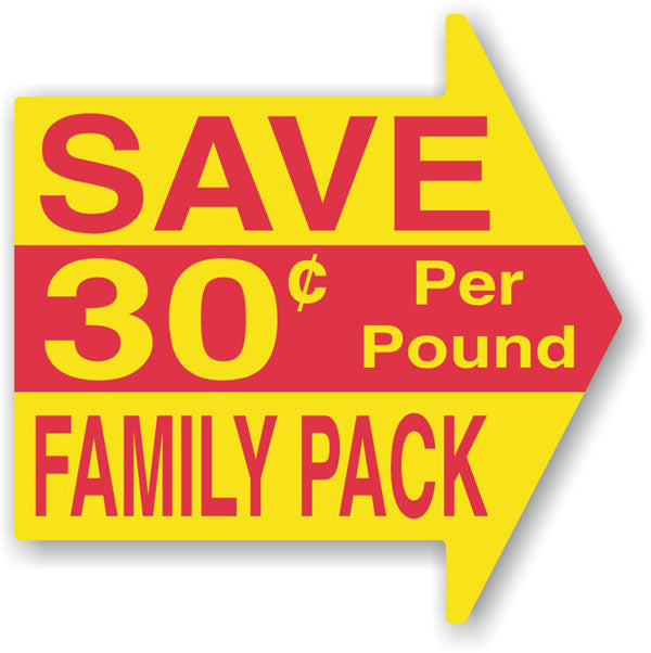 Save 30 Cents Per Pound Family Pack Arrow Labels, Stickers