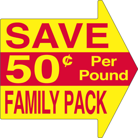 Save 50 Cents Per Pound Family Pack Arrow Labels, Stickers