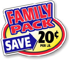 Family Pack Save 20 Cents Per LB Oval Labels, Stickers