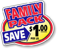 Family Pack Save $1.00 Per LB Oval Labels, Stickers