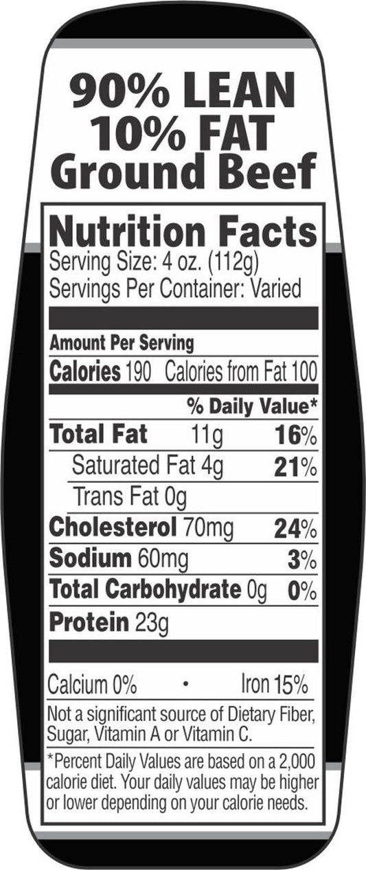 90/10 Ground Beef Nutrition Fact Labels