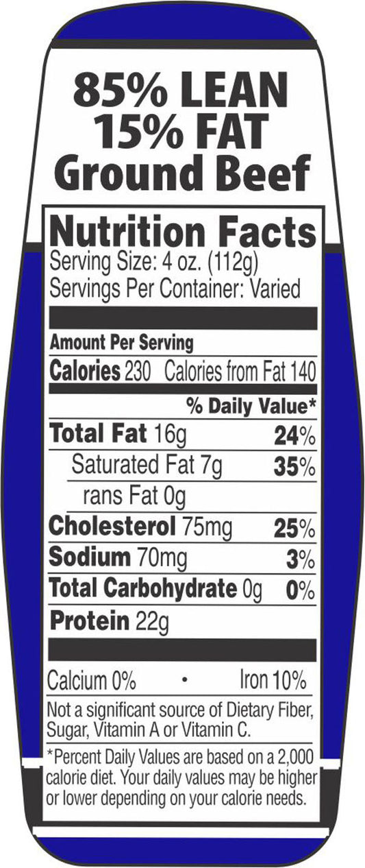 85/15 Ground Beef Nutrition Fact Labels