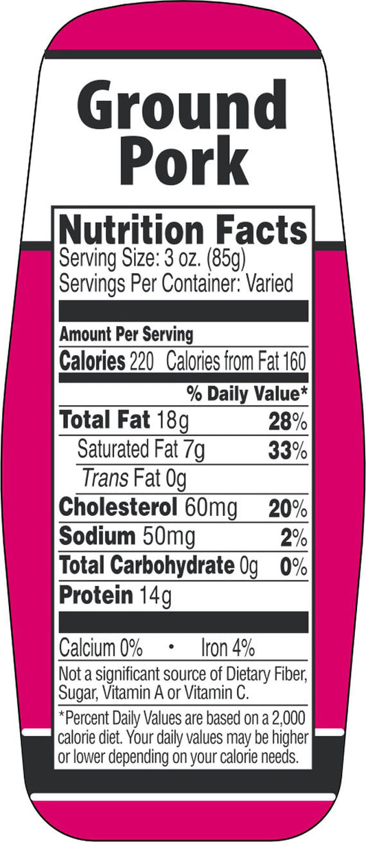 Ground Pork Nutrition Fact Labels