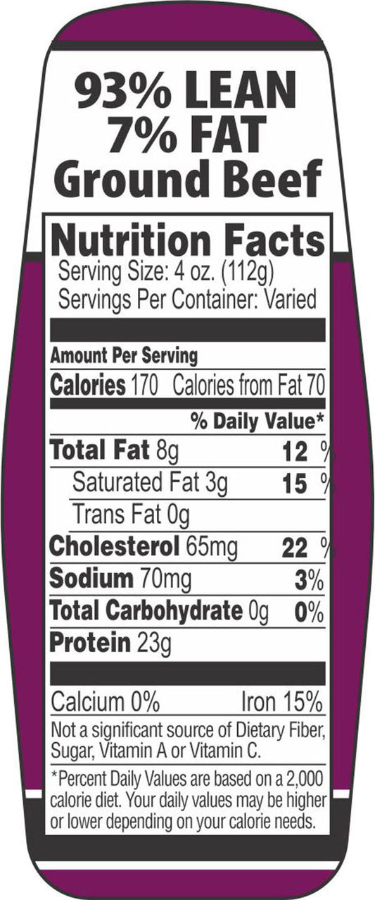 93/7 Ground Beef Nutrition Fact Labels