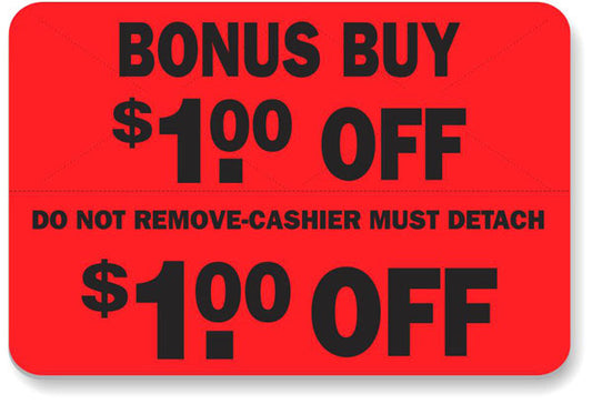 Instant Redeemable Coupon Labels Bonus Buy $1.00 Off, Stickers
