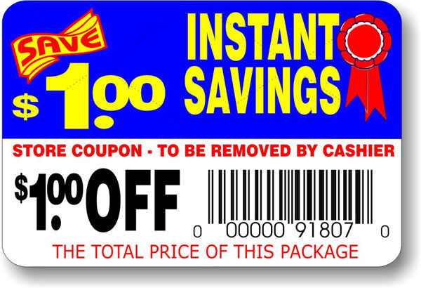 $1.00 Off Instant Savings Coupon Labels, Stickers