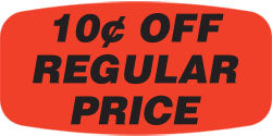 10 Cents Off Regular Price Red Orange Dayglo Labels