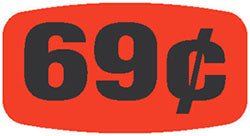 .69 Cents Red Orange DayGlo Price Labels