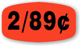 2 For .89 Cents Red Orange DayGlo Price Labels