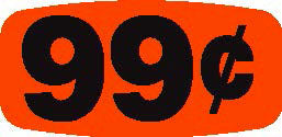 .99 Cents Red Orange DayGlo Price Labels