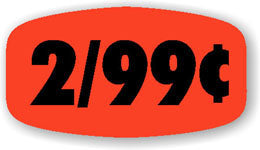 2 For .99 Cents Red Orange DayGlo Price Labels