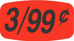 3 For .99 Cents Red Orange DayGlo Price Labels