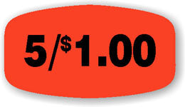 5 For $1.00 Red Orange DayGlo Price Labels