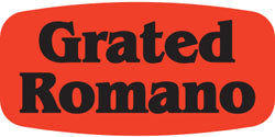 Grated Romano Cheese DayGlo Labels, Grated Romano Stickers