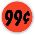 99 Cents Red Orange DayGlo Price Labels 1.5" Circle