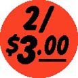 2 For $3.00 1.5" Circle Red Orange DayGlo Price Labels