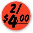 2 For $4.00 1.5" Circle Red Orange DayGlo Price Labels