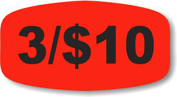3 For $10 Price Red Orange DayGlo Labels